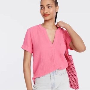 J.Crew V-Neck Soft Gauze Popover Pink Sz S